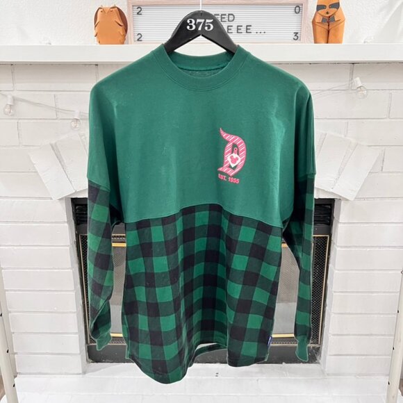 Disney Disneyland Holiday Green Plaid Glittery Candy Cane Spirit Jersey